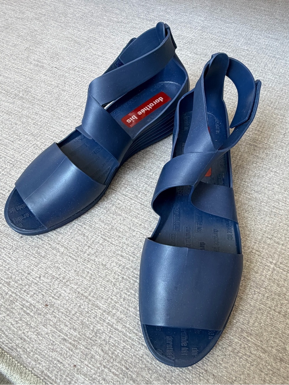 Vintage Dorothee Bis Navy Wedge Sandals for Women, 35/36